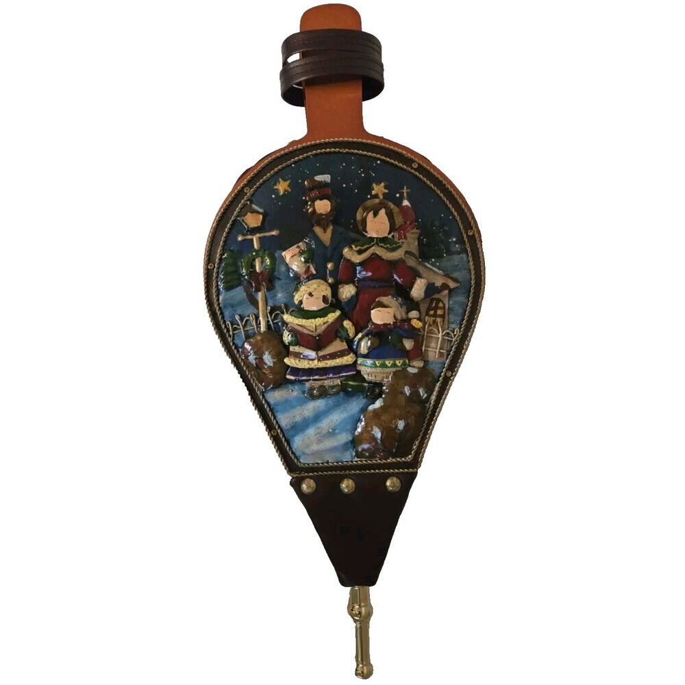 Christmas Carolers Decorative and Working Fireplace Bellows 3D Resin Wood 18"